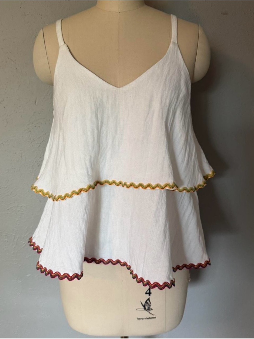 Altar'd State White Tiered Camisole with Multicolor Ric Rac Trim